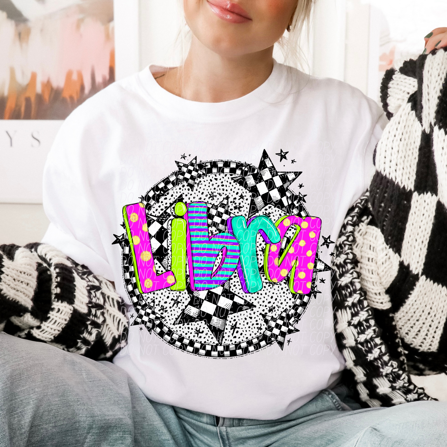 Libra Neon Checker DTF Transfer