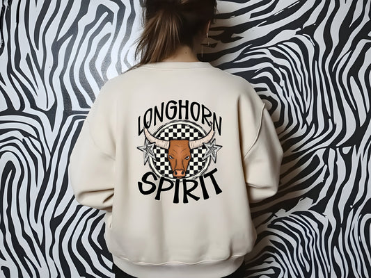 LONGHORN MASCOT SPIRIT  CHECKER CIRCLE SAG DTF Transfer
