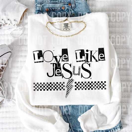 Love Like Jesus Checkered Bolt Word DTF Transfer