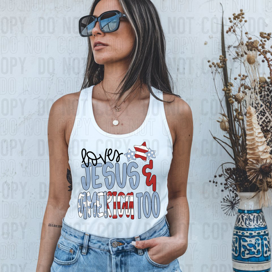 Loves Jesus & America Too DTF Transfer