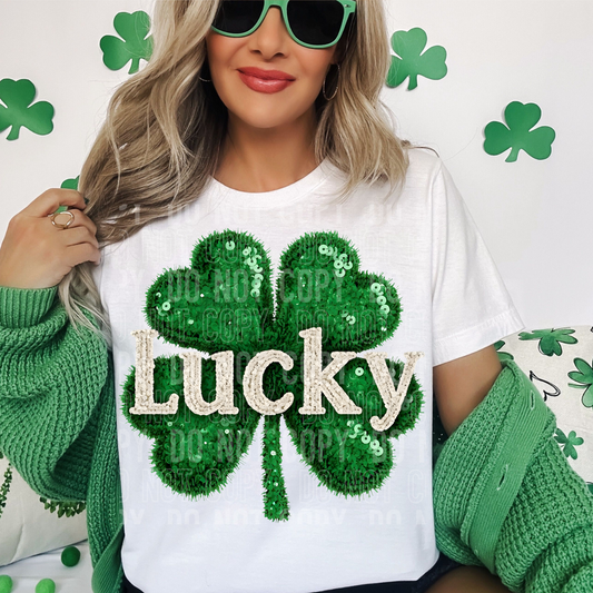 Lucky Clover Sequin Yarn Faux DTF Transfer
