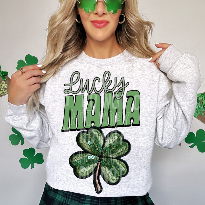 Lucky Mama Clover Embroidery Faux DTF Transfer