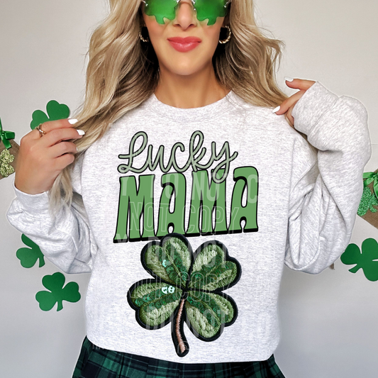 Lucky Mama Clover Embroidery Faux DTF Transfer