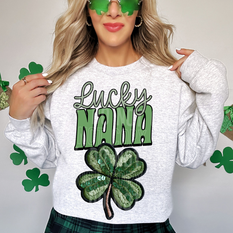 Lucky Nana Clover Embroidery Faux DTF Transfer