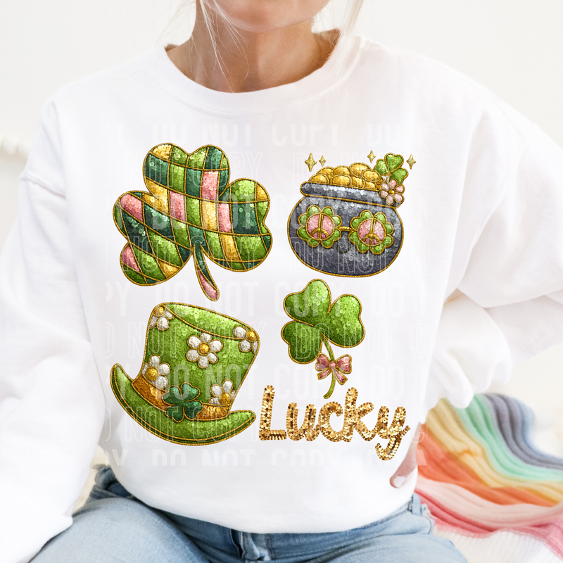 Lucky Collage Sequin Faux DTF Transfer