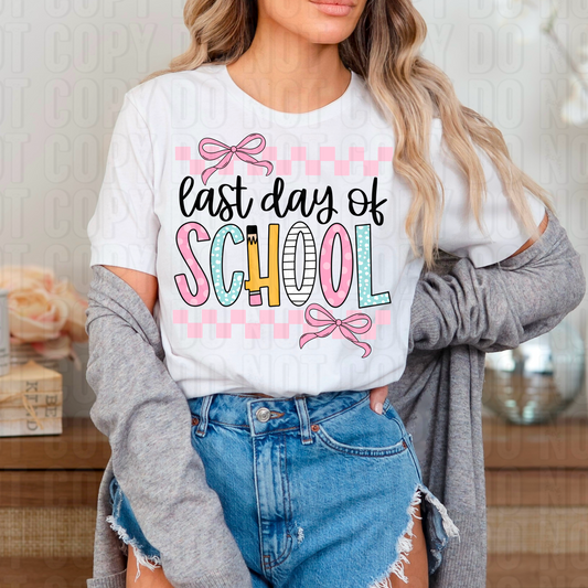 Last Day Of School Checkered Bow DTF Transfer