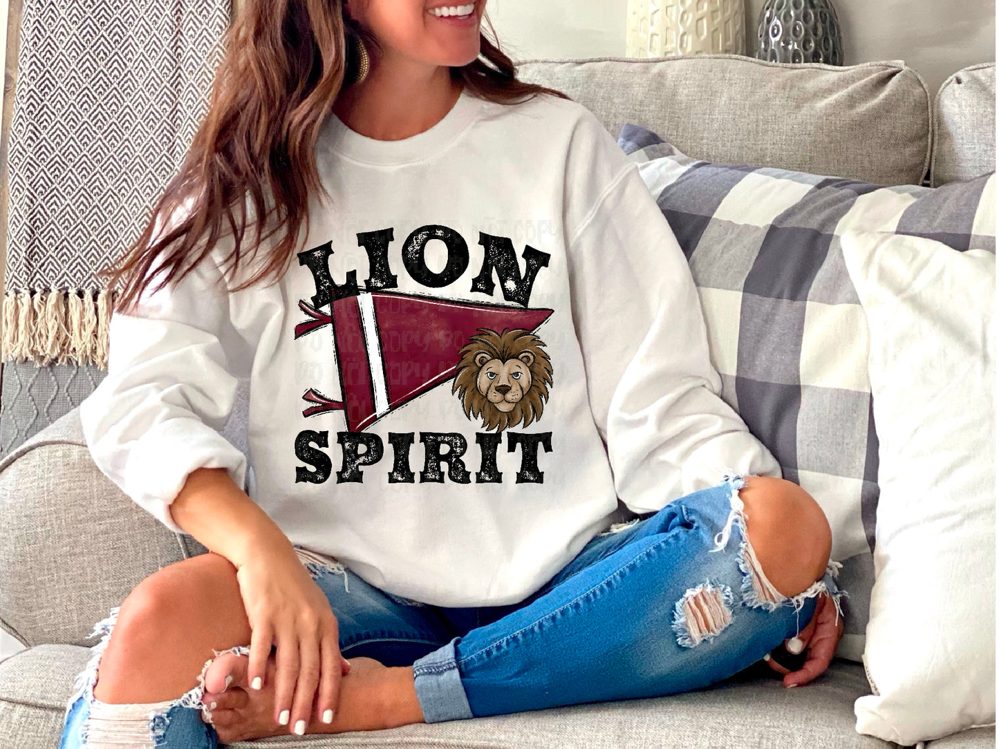 Lion Spirit Pennant Mascot Maroon DTF Transfer