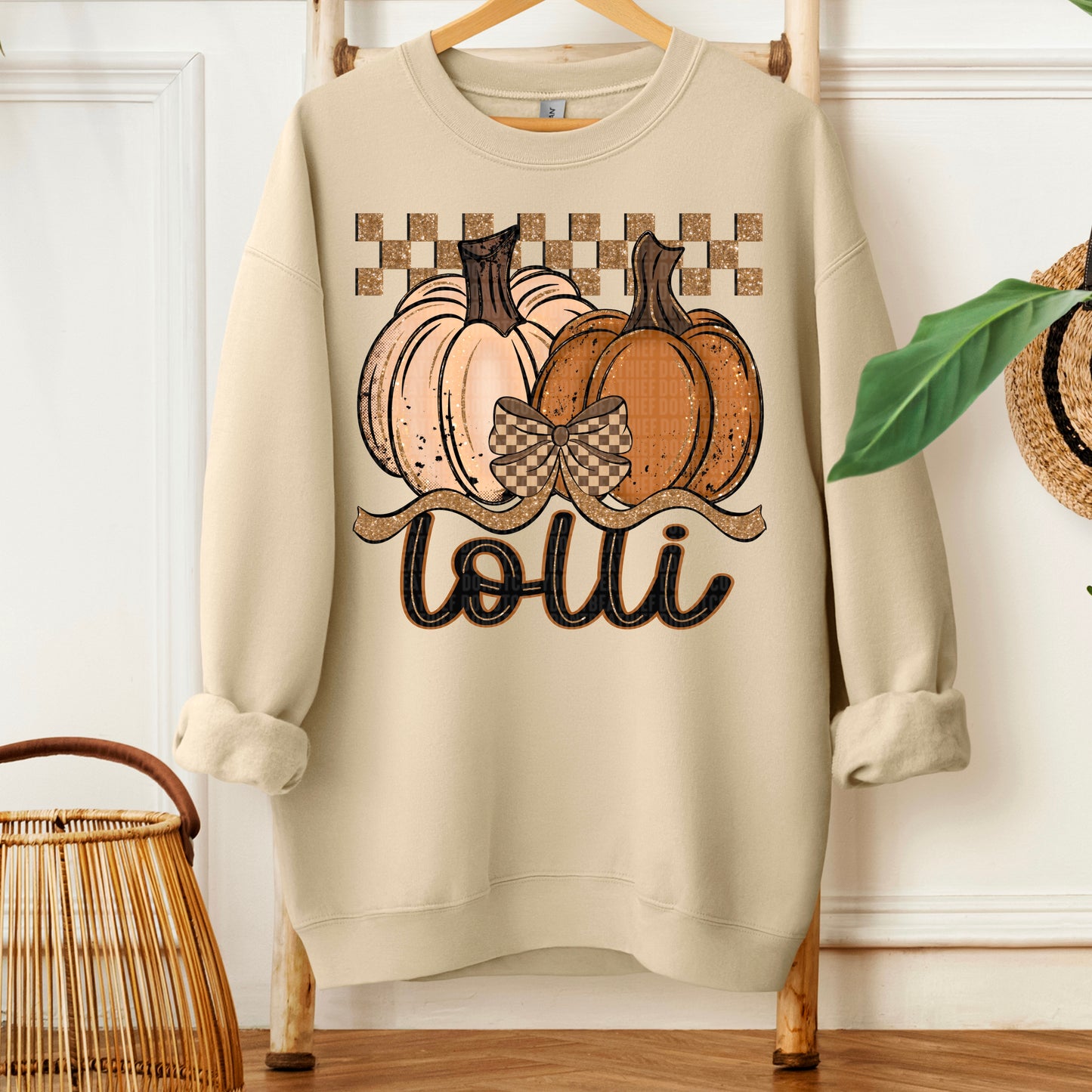 Lolli Fall Checkered Glitter Pumpkin DTF Transfer