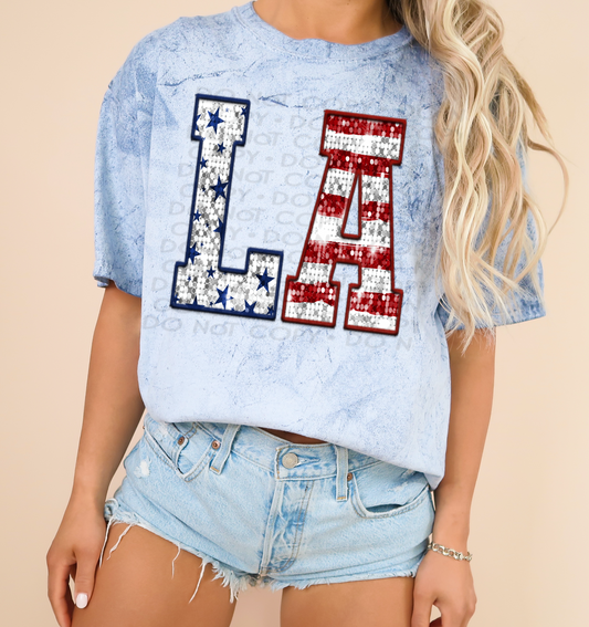 LA Patriotic Sequined Faux State DTF Transfer