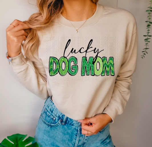 Lucky Dog Mom Green Glittery DTF Transfer