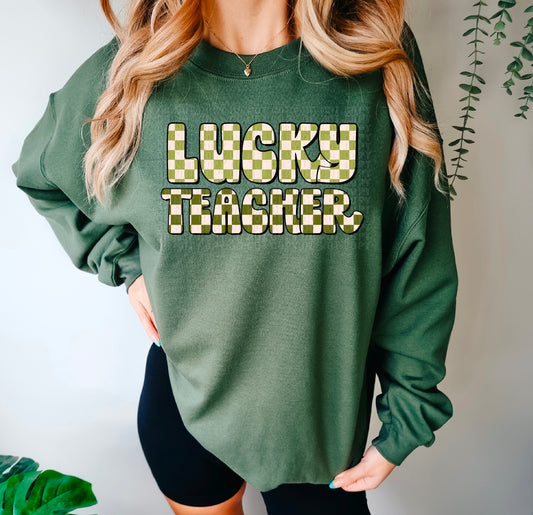 Lucky Teacher Embroidery Faux DTF Transfer