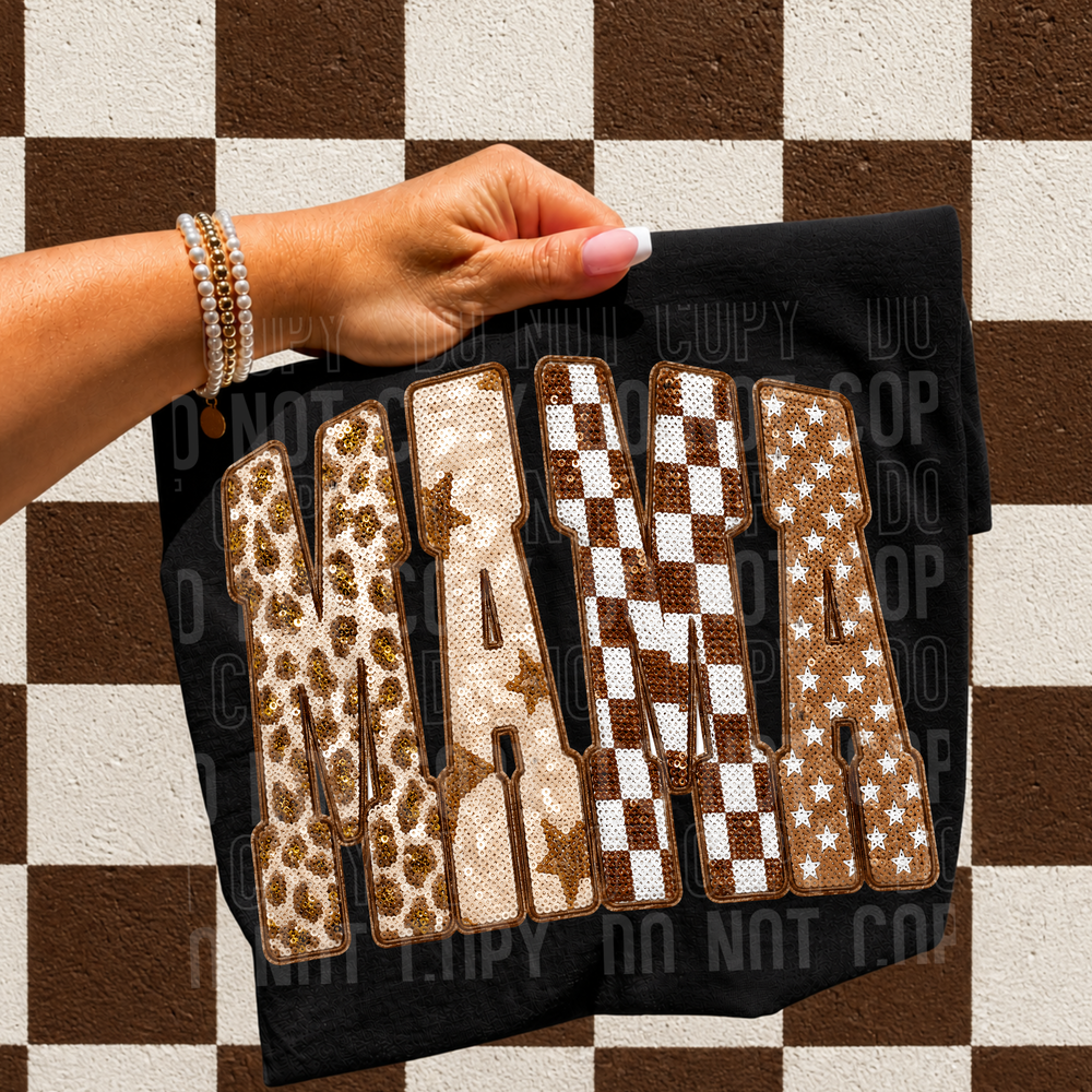 Mama Checkered Faux Sequin DTF Transfer