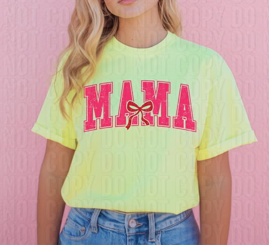 Mama Pink Coquette Bow Distressed DTF Transfer