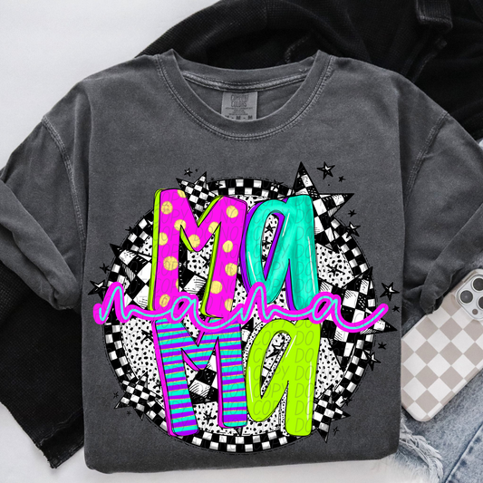 Mama Neon Checker DTF Transfer