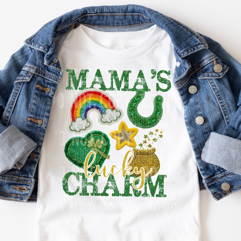 Mama's Lucky Charm Collage Sequin Faux DTF Transfer