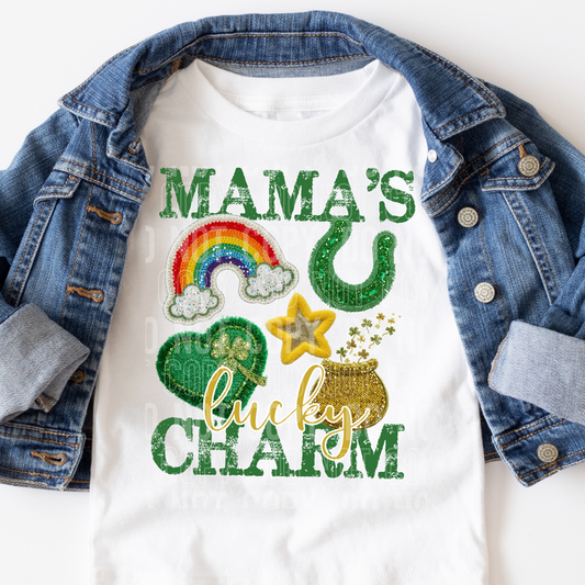 Mama's Lucky Charm Collage Sequin Faux DTF Transfer