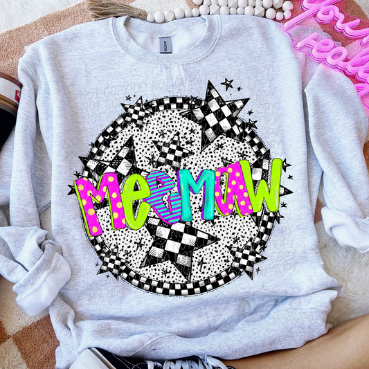 Meemaw Neon Checker DTF Transfer