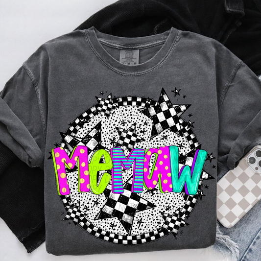 Memaw Neon Checker DTF Transfer