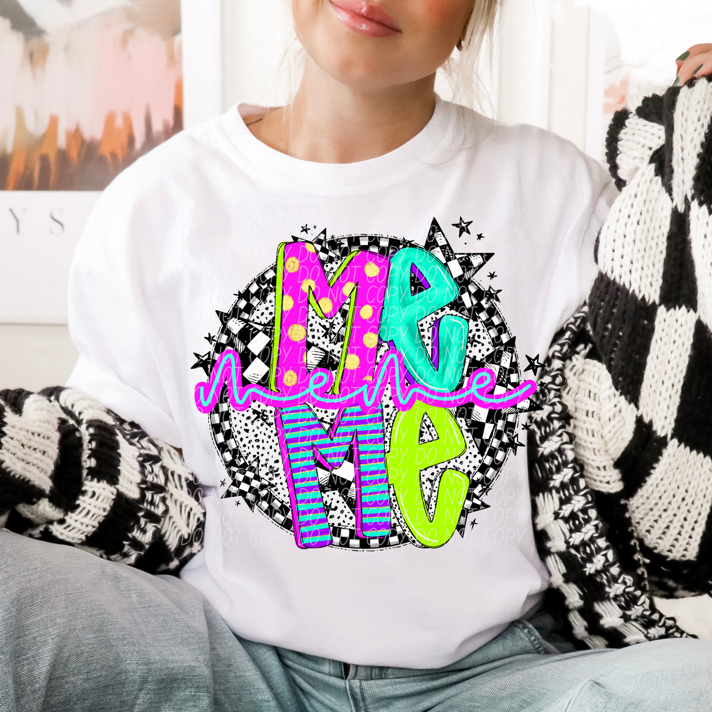 Meme Neon Checker DTF Transfer