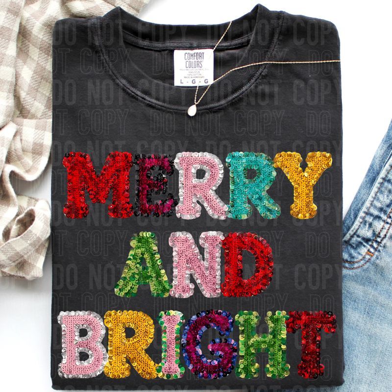 Merry And Bright Sequined Faux DTF Transfer