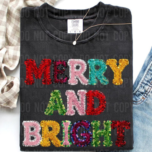 Merry And Bright Sequined Faux DTF Transfer