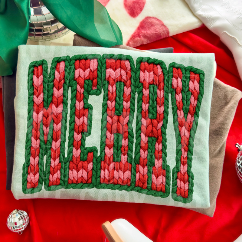 Merry Checkered Red/Green Yarn Faux DTF Transfer