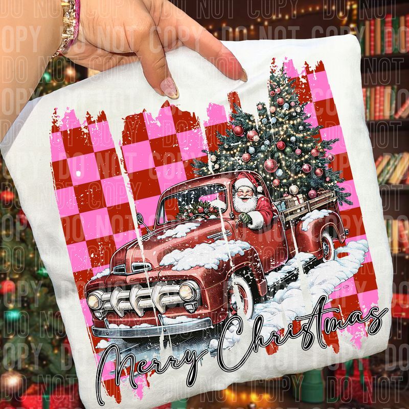 Merry Christmas Santa Truck Brushstroke DTF Transfer