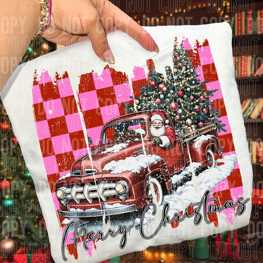 Merry Christmas Santa Truck Brushstroke DTF Transfer