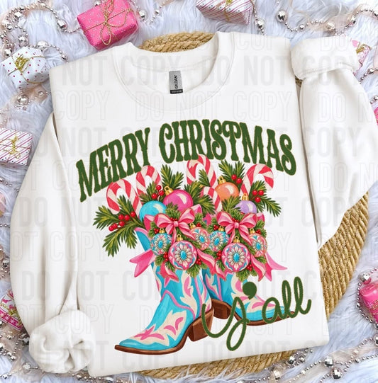 Merry Christmas Y'all Boots DTF Transfer