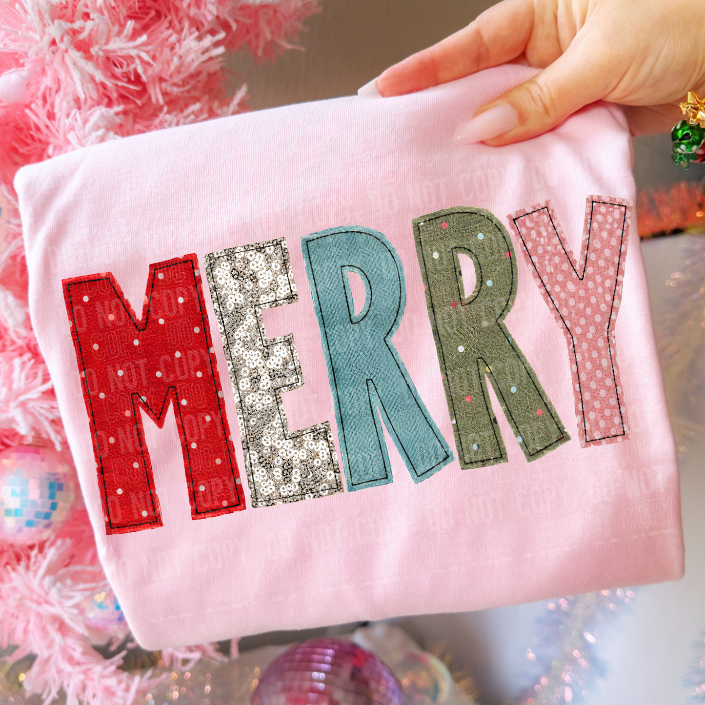 Merry Faux Embroidery DTF Transfer