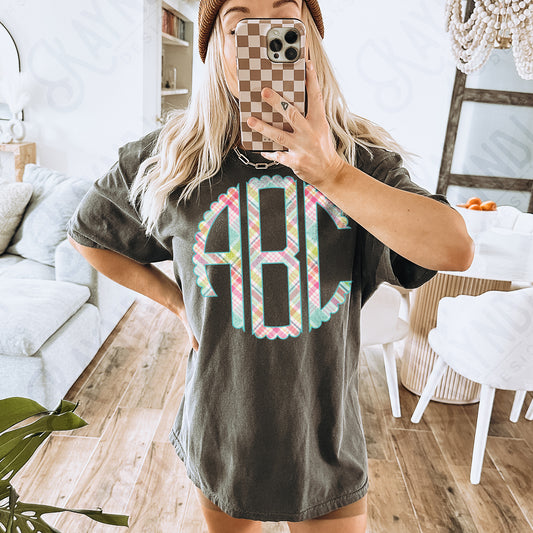 Blushing Plaid Monogram DTF Transfer