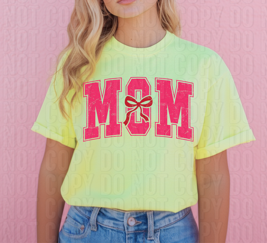 Mom Pink Coquette Bow Distressed DTF Transfer