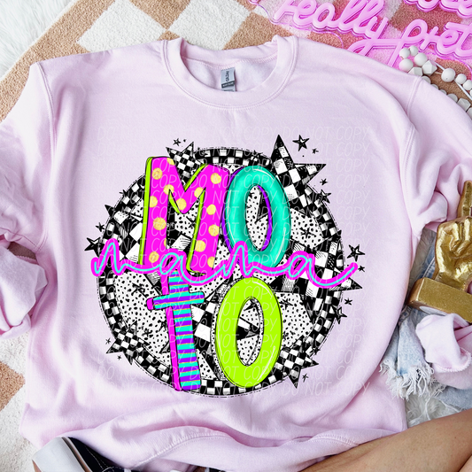Moto Mama Neon Checker DTF Transfer