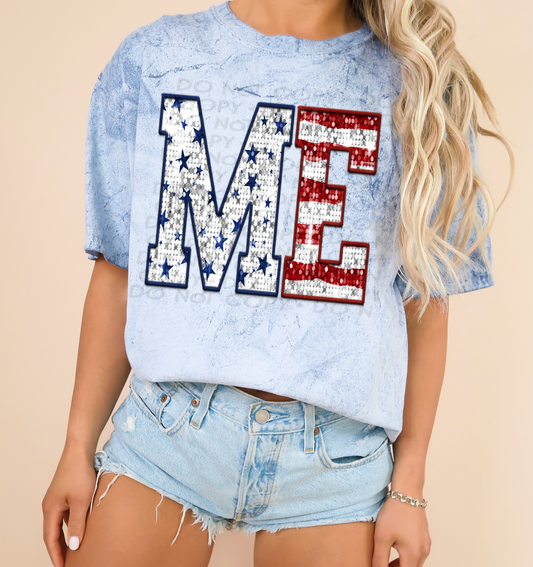 ME Patriotic Sequined Faux State DTF Transfer