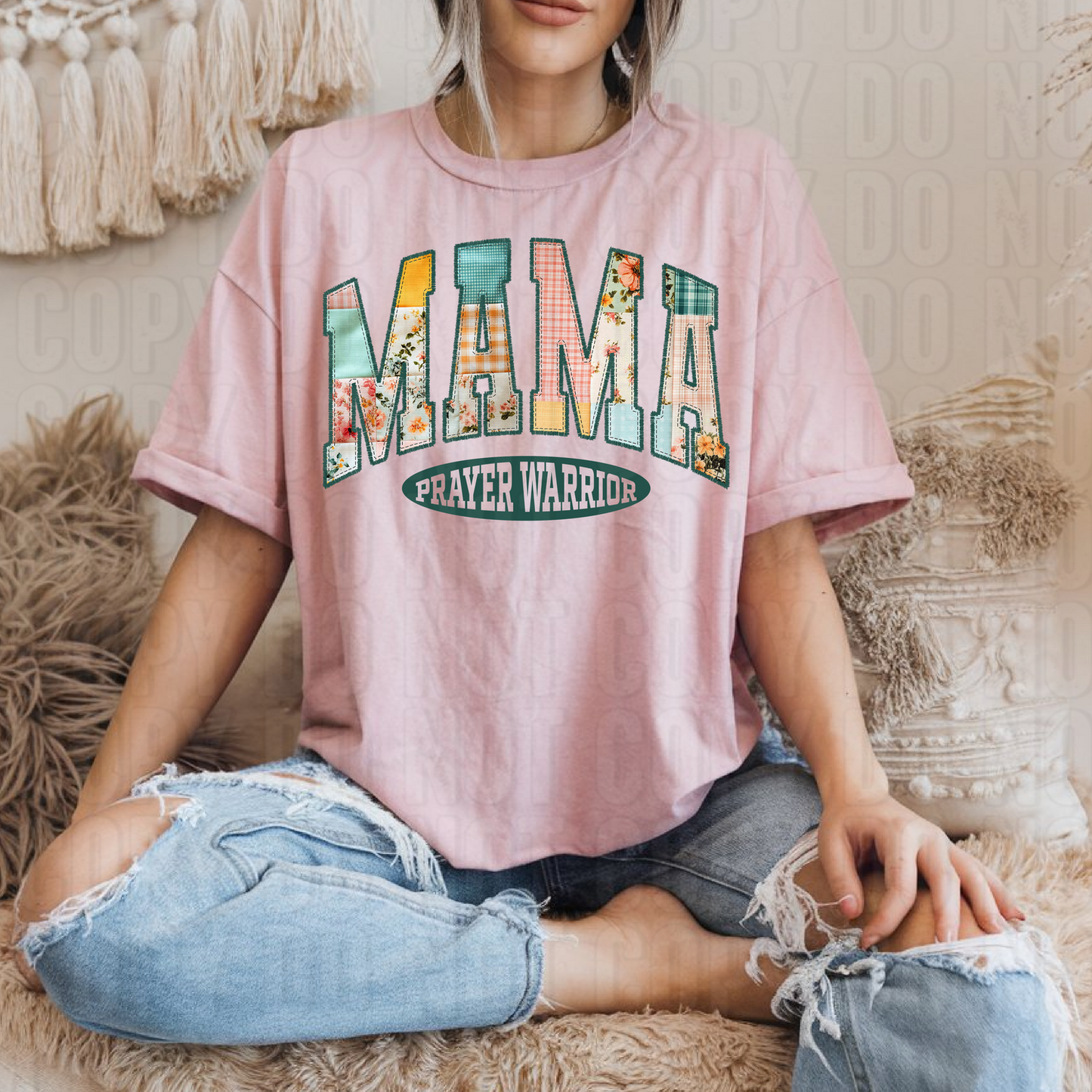 Mama Green Prayer Warrior Patchwork DTF Transfer