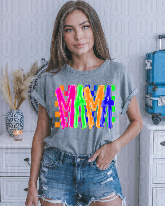 Mama Neon Checkered DTF Transfer