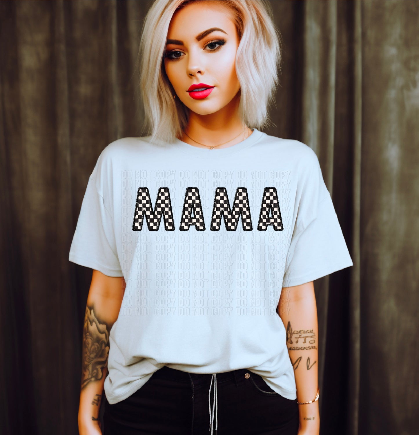 Mama Checkered Faux Straight Line DTF Transfer