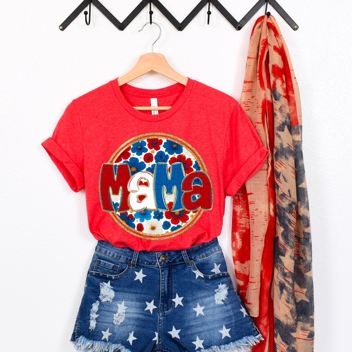 Mama 4th July Floral Name DTF Transfer
