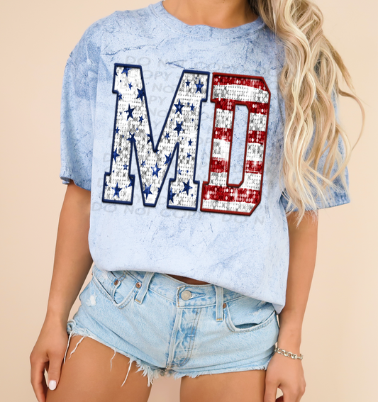 MD Patriotic Sequined Faux State DTF Transfer