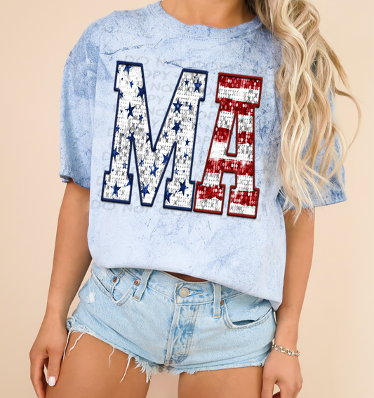 MA Patriotic Sequined Faux State DTF Transfer