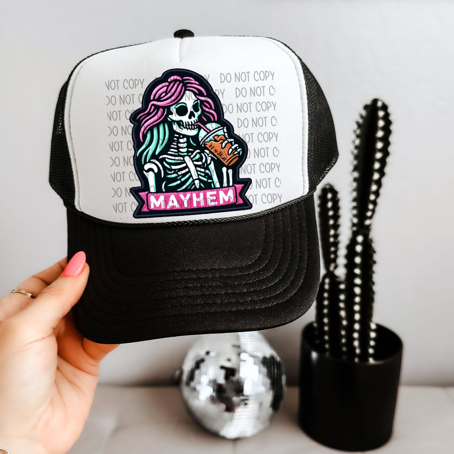 Mayhem Coffee Skellie Hat Patch DTF Transfer