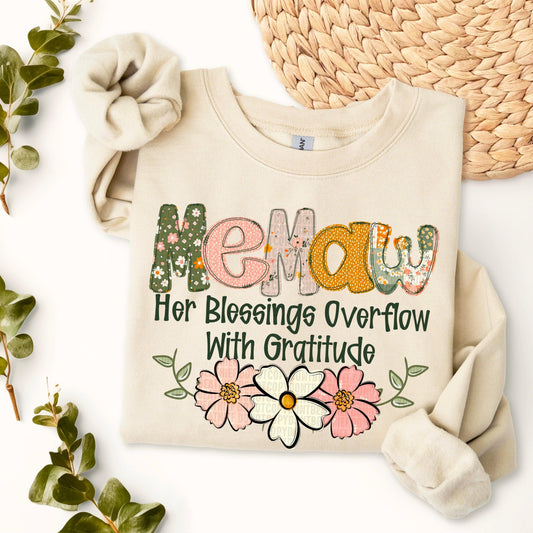 Memaw Blessings Overflow DTF Transfer