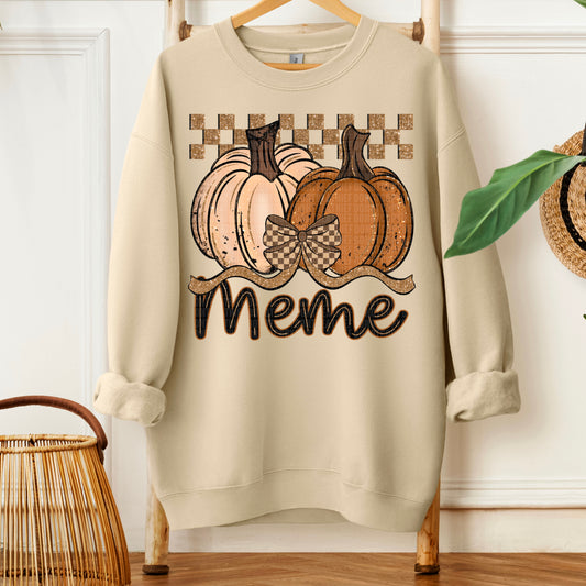 Meme Fall Checkered Glitter Pumpkin DTF Transfer