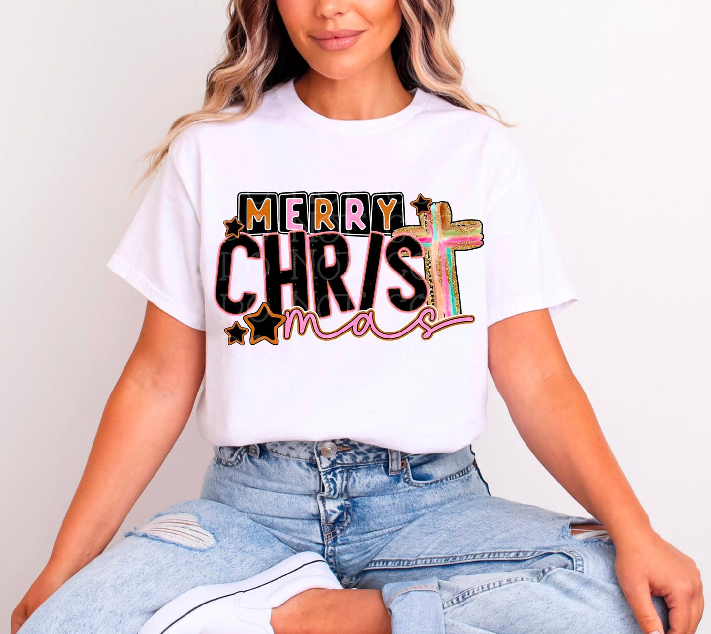 Merry Christmas Cross DTF Transfer