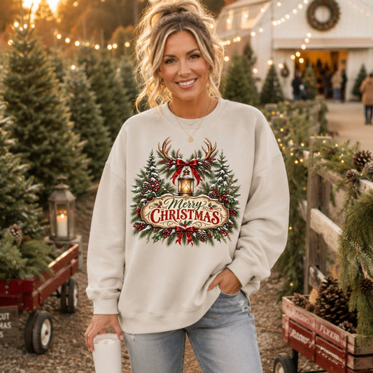 Merry Christmas Antler Wreath DTF Transfer