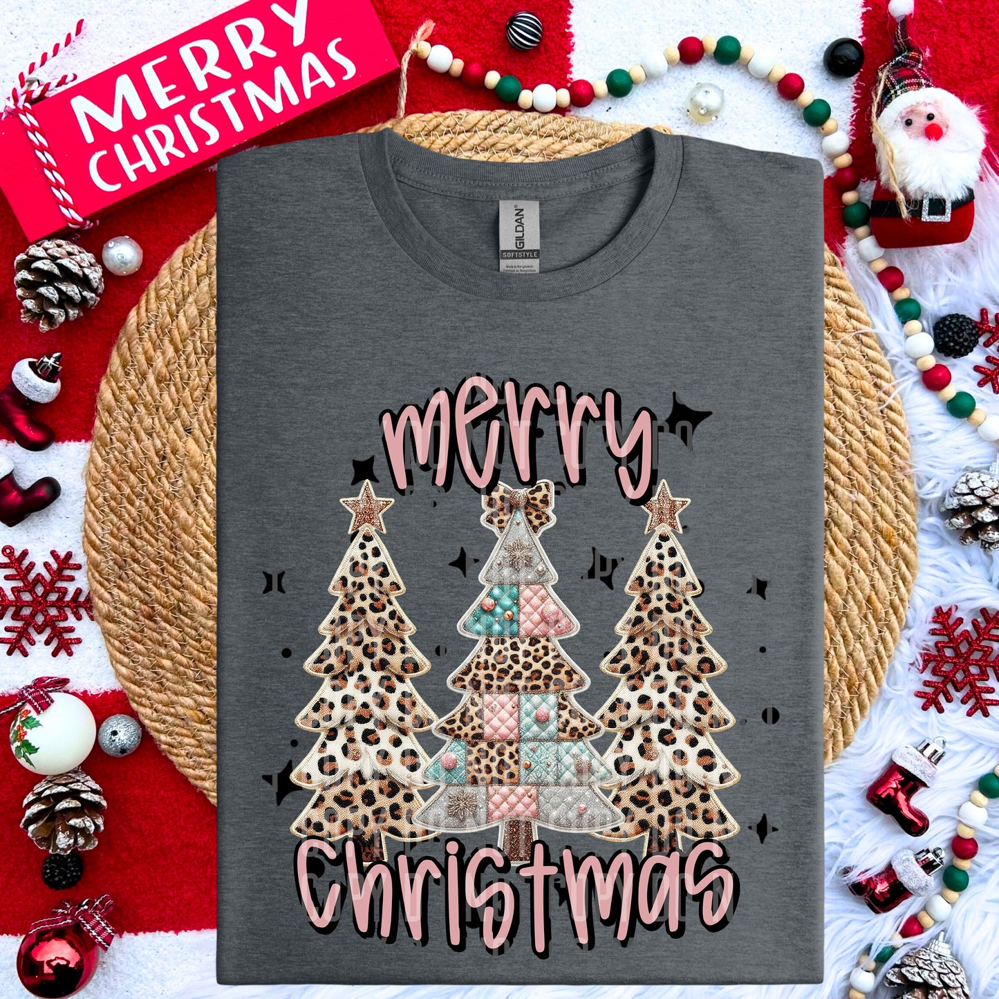 Merry Christmas Trees Leopard DTF Transfer