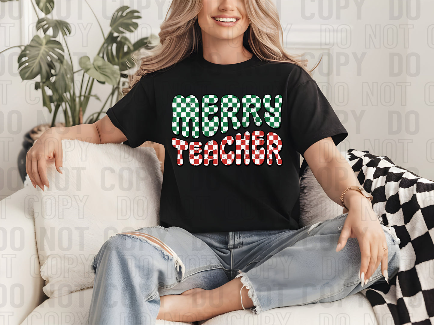 Merry Teacher Checkered DTF Transfer