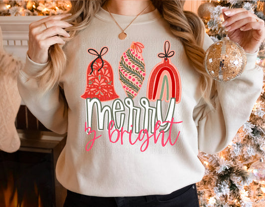 Merry And Bright Ornaments Red/Pink DTF Transfer