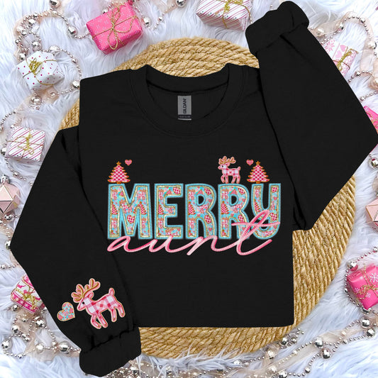 Merry Aunt Faux Embroidery DTF Transfer