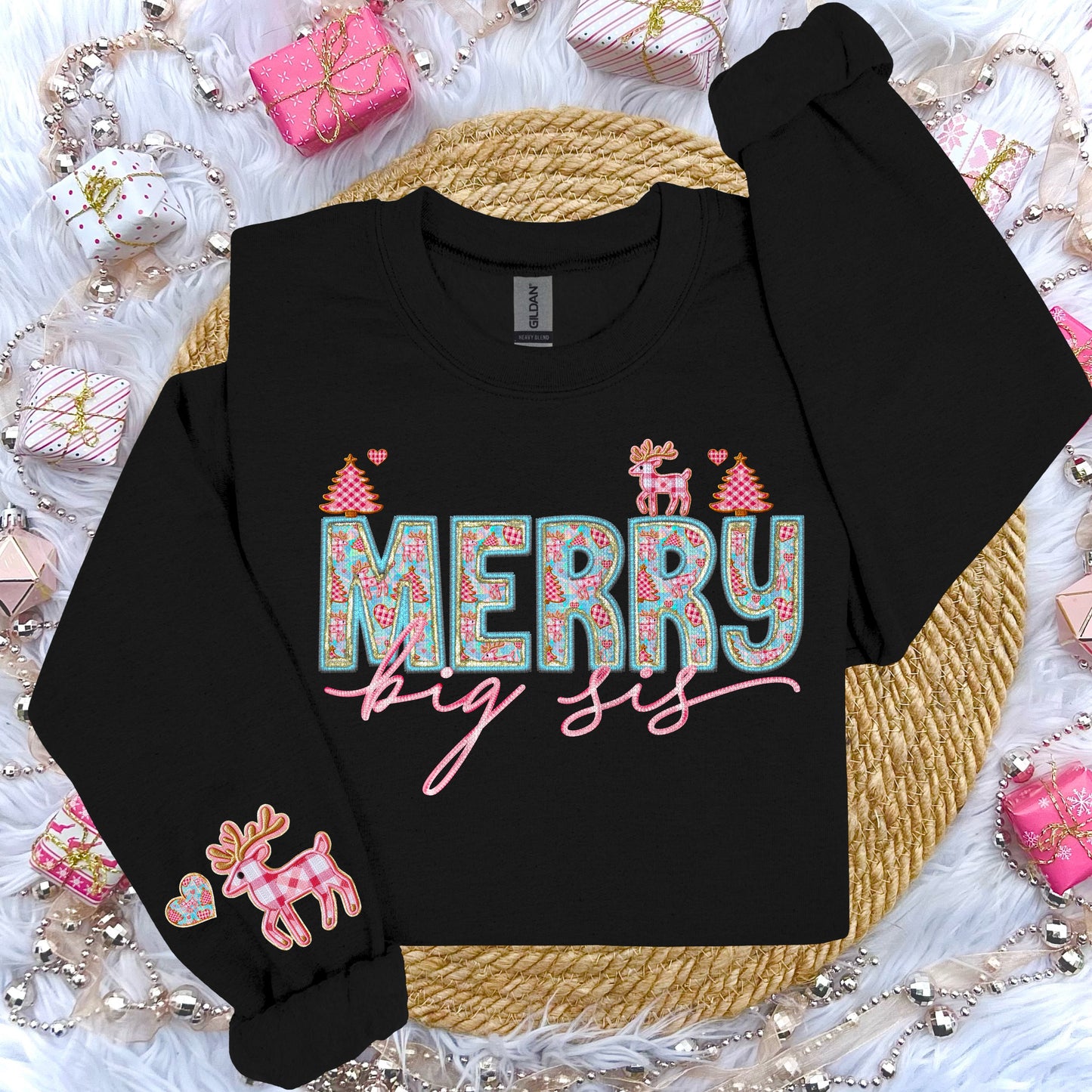 Merry Big Sis Faux Embroidery DTF Transfer